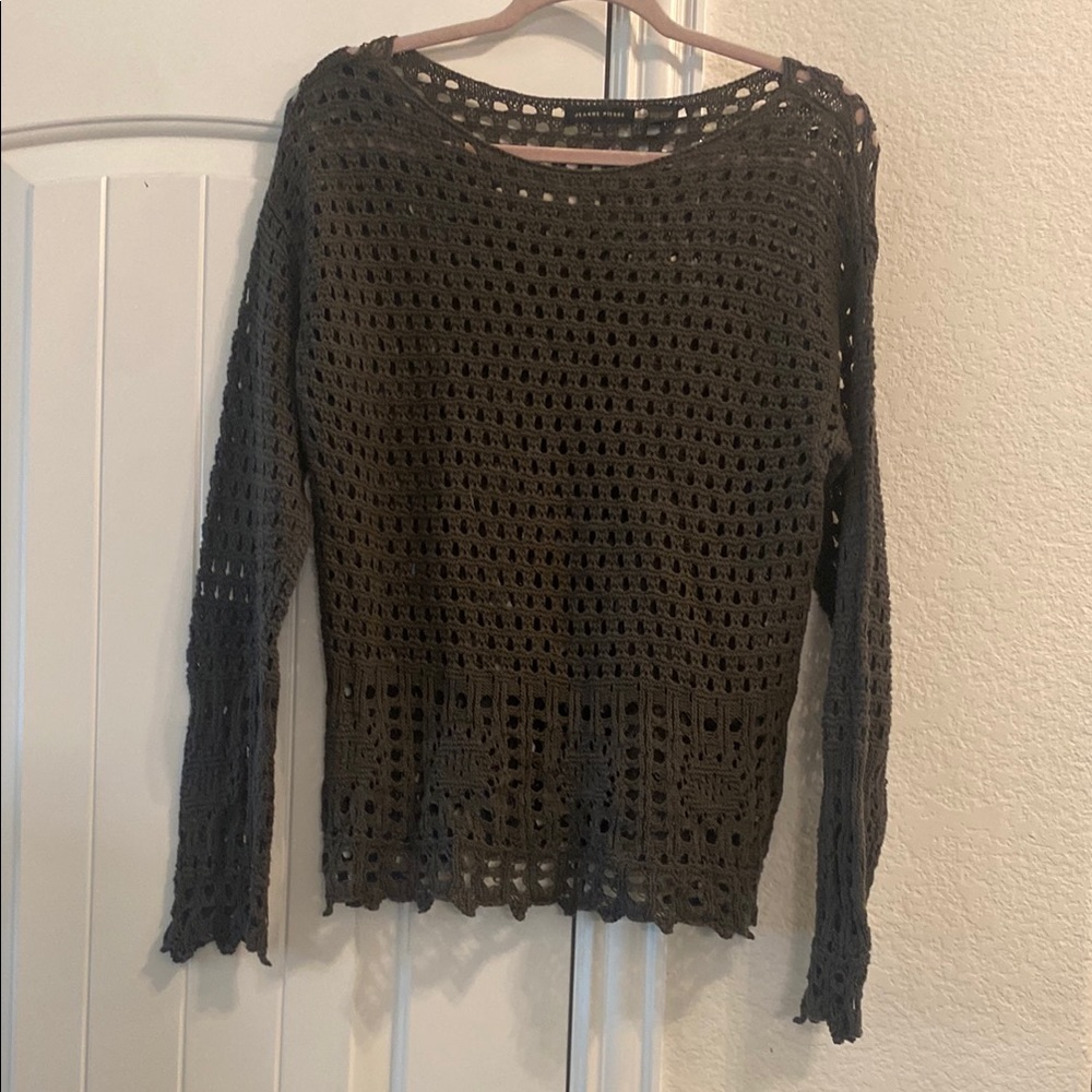 JEANNE PIERRE Women's Crochet Sweater - Charcoal, L
